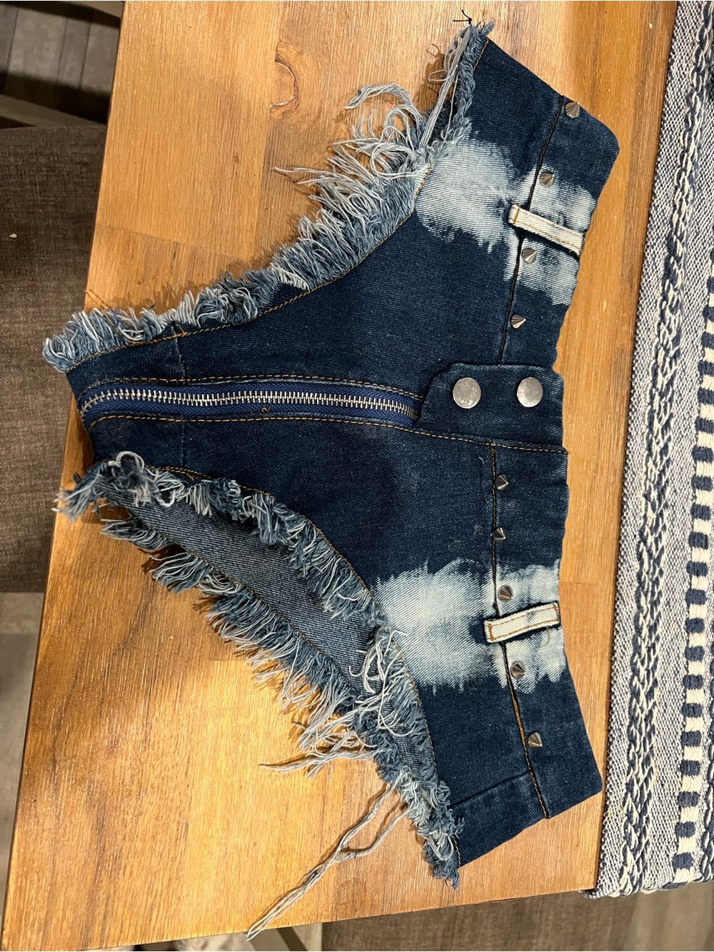 Frayed Hem Dark Blue Denim Shorts